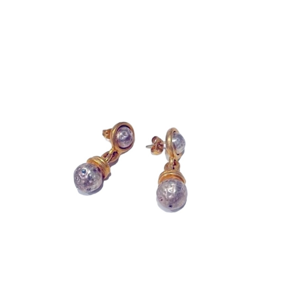 Vintage Costume Earrings. Blue pearl and gold studs.